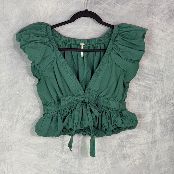 Free People Bring The Bubble Crop Top S Ruffle Coquette flirty Festival Mermaid - Picture 2 of 9